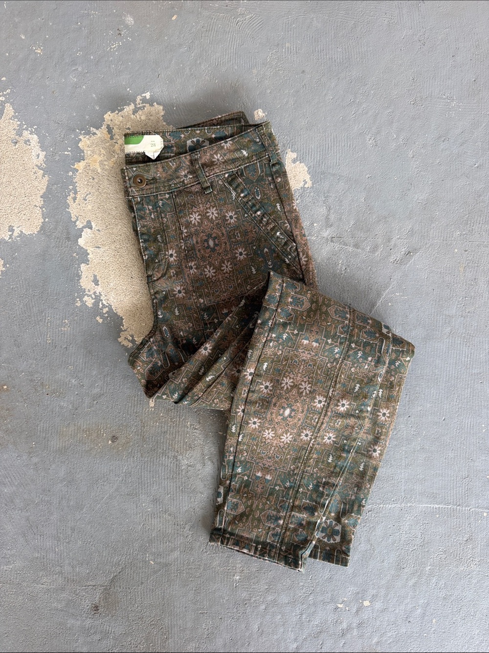 Anthropologie Floral Tile-Print Skinny Jeans in Green and Brown